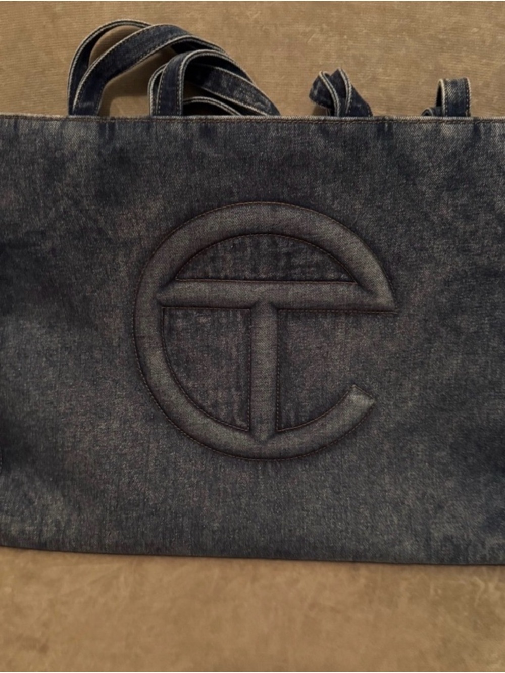 Telfar Denim Logo Tote Bag in Dark Blue